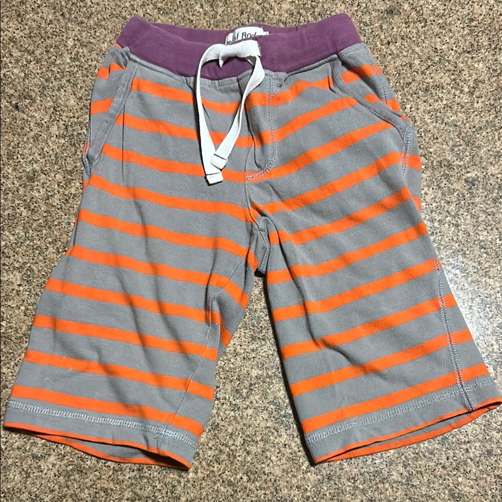 Mini Boden Gray and Orange Striped Shorts with Elastic Waistband, Inseam 9”